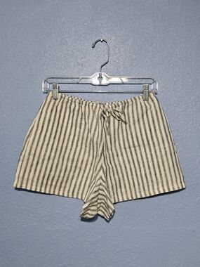 Reformation Cream & Gray Striped Tie-Waist 100% Linen Shorts Small